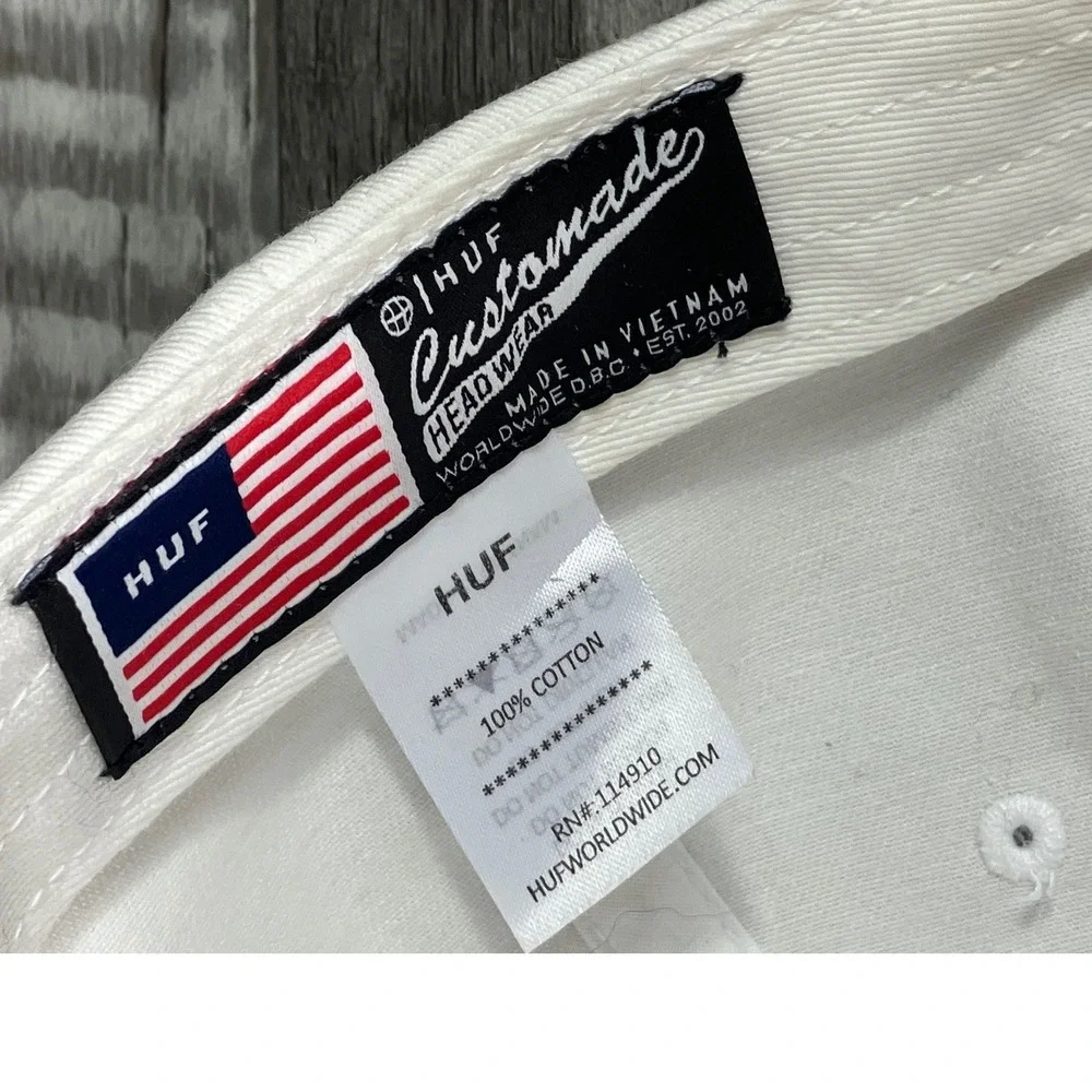 HUF Worldwide White Cotton Dad Hat Adjustable Strapback Star H Logo Cap VN114910